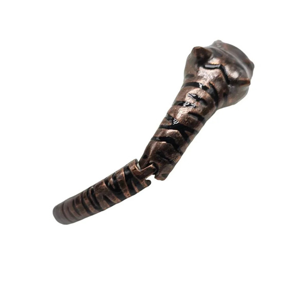 Enamel Rhinestone Lion Tiger Head Bangle Bracelet Brass Tone Vintage - Picture 3 of 6